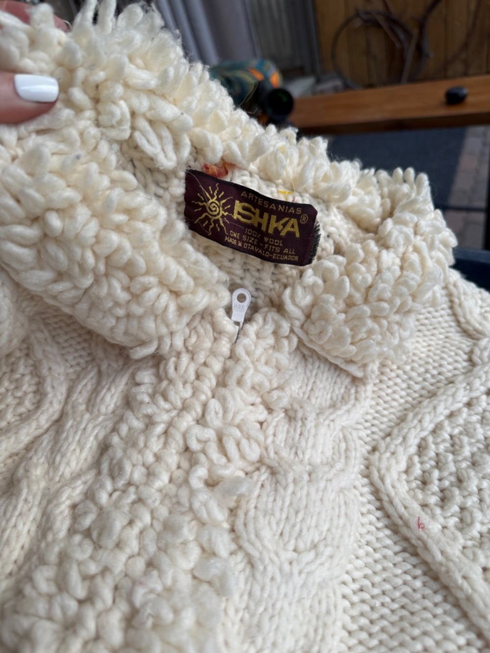 Ishka Artesanias Cream Wool Sweater - Chunky Knit one size Ecuador